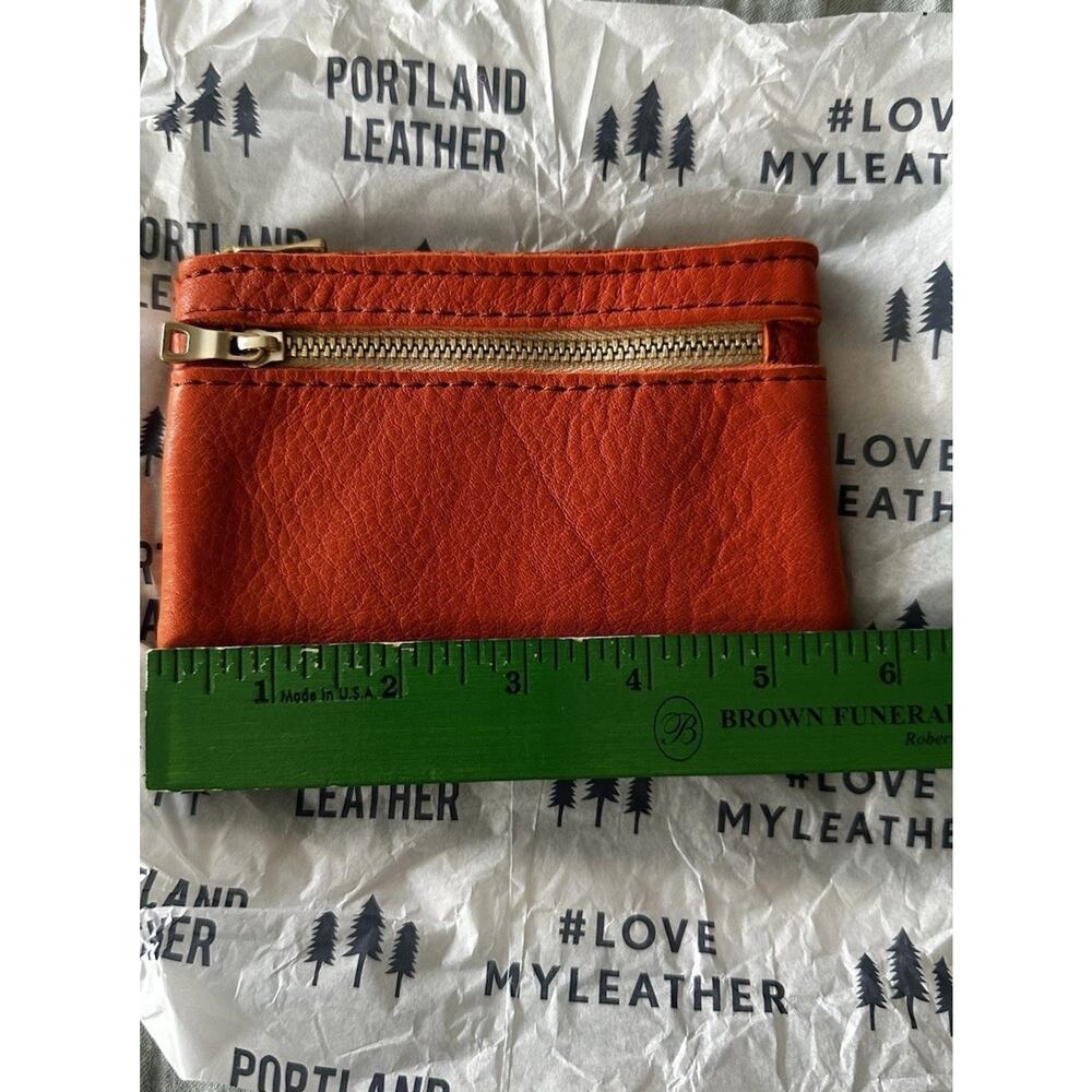 New Portland Leather Double Zip Koi Orange Leather Change Purse Gold Zipper NLA - Picture 5 of 6